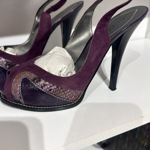 Guess Plum and Snakeskin Slingback Heels - Picture 2 of 4